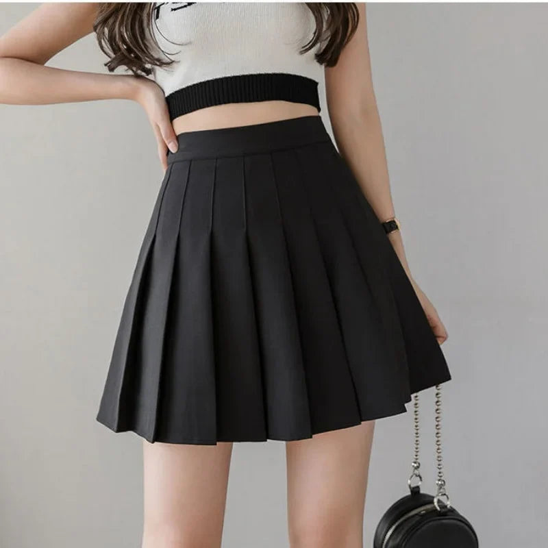 New white women's pleated skirt summer high-waisted zipper Lolita dance JK mini skirt black fashion student A-line skirt new arr