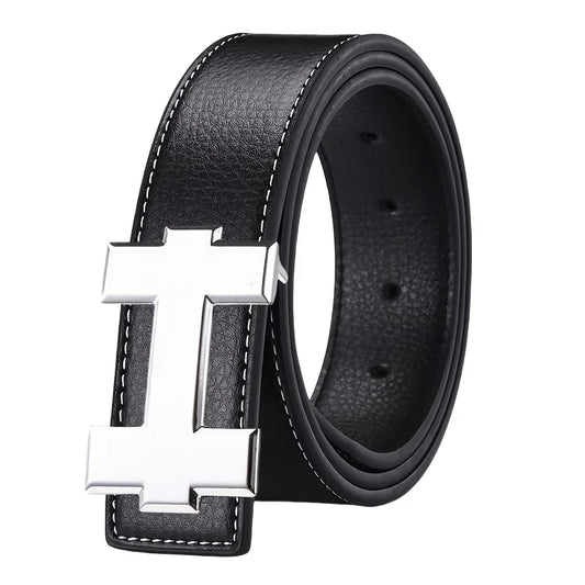 3.3cm Fashion Casual Belt with Silver Smooth Buckle, Designer men belt High-Quality, Unisex Fit, Perfect for Jeans Workwear