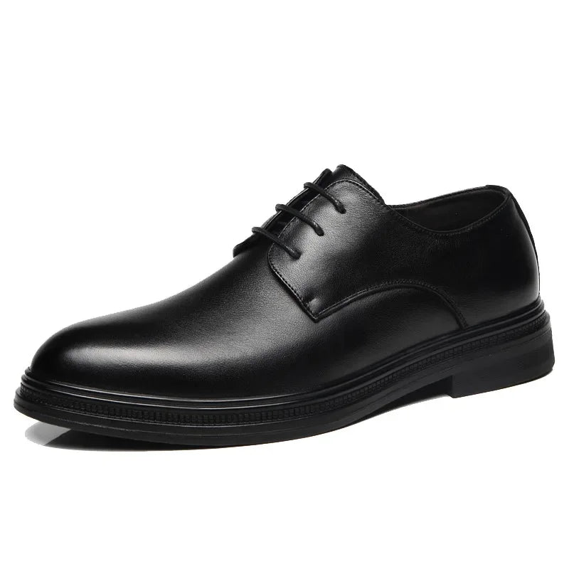 Men's Formal Business Shoes British Style Pointed Young Casual Shoes Thick Bottom Genuine Leather Increase Height Wedding Shoes