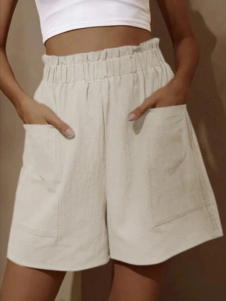 Summer New Loose Large Size Casual Shorts Women's Solid High Waist Casual Pants Two Pockets Wide Leg Pants Female Shorts Sport