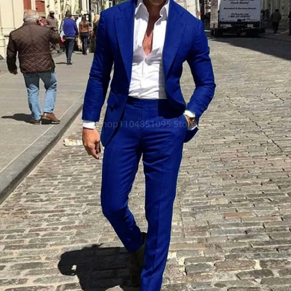 Classic Slim Fit Men's Business Suit Notch Lapel 2-Piece Blazer And Pants Set for Wedding Prom Groomsmen Elegant Formal Wear