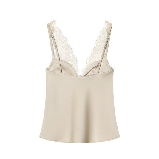 2026 Summer Fashion Women's Slim Tank Tops Sleeveless Backless Solid Lace V Neck Shirt Female Sexy Party Causal Tops