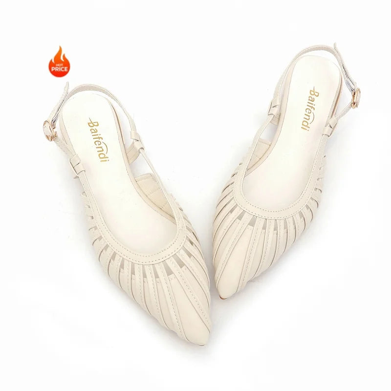 Elegant Pointed Toe Slingback Sandals for Women Summer - Pleated Mesh Low Block Heel Pumps - Adjustable Buckle Strap Dress Shoes