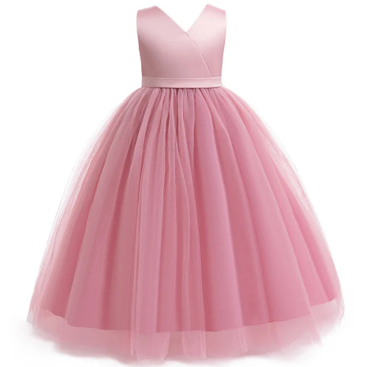 New Luxury Wedding Flower Girl Dress Suitable for Girls Aged 8-12 Dresses V-neck Long sheer Party Costume Carnival Costume