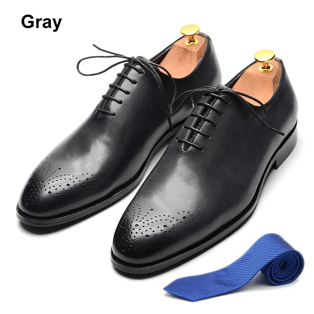Luxury Classic Mens Oxford Dress Shoes Whole Cut Genuine Leather Handmade Lace-up Formal Shoe for Men Wedding Business Office