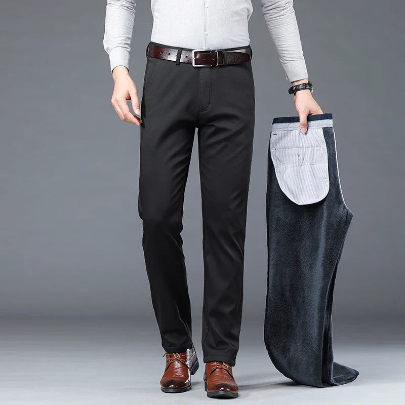 Winter Men Brand Fleece Pants Warm Cotton Business Thick Suit Casual Trousers Male Plush Formal Wear Pants 28-40