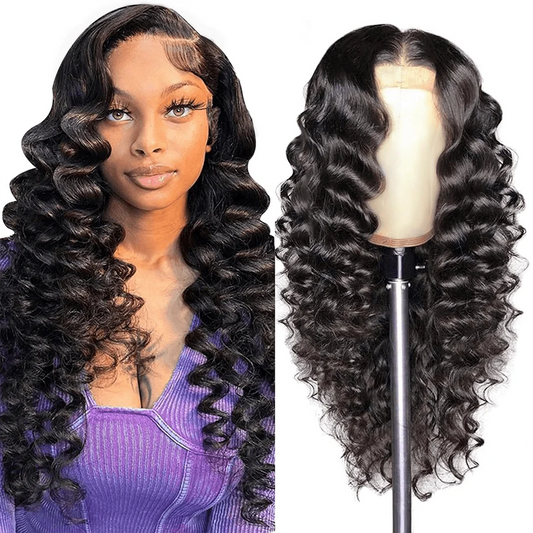 42 Inch 250 Density Deep Wave Human Hair Wigs Curly Brazilian Lace Front Wigs Pre Plucked Natural Black 13X6 Hd Lace Frontal Wig