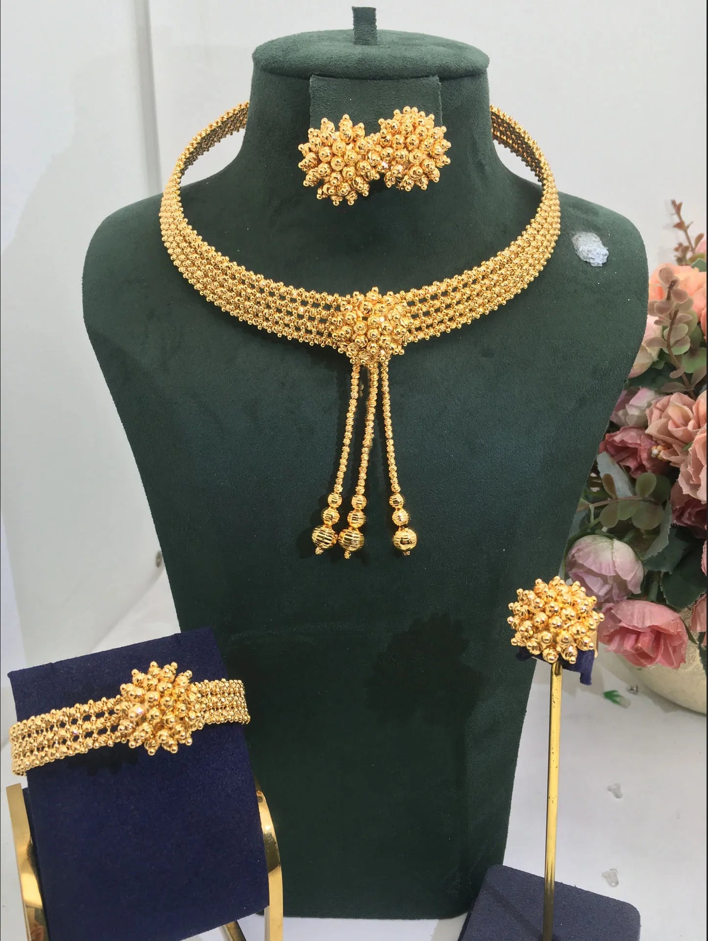 Trendy Fashion2 PCS Luxury Waterdrop Indian Jewelry Sets For Women Wedding Party Indian Dubai Bridal jewelry Set