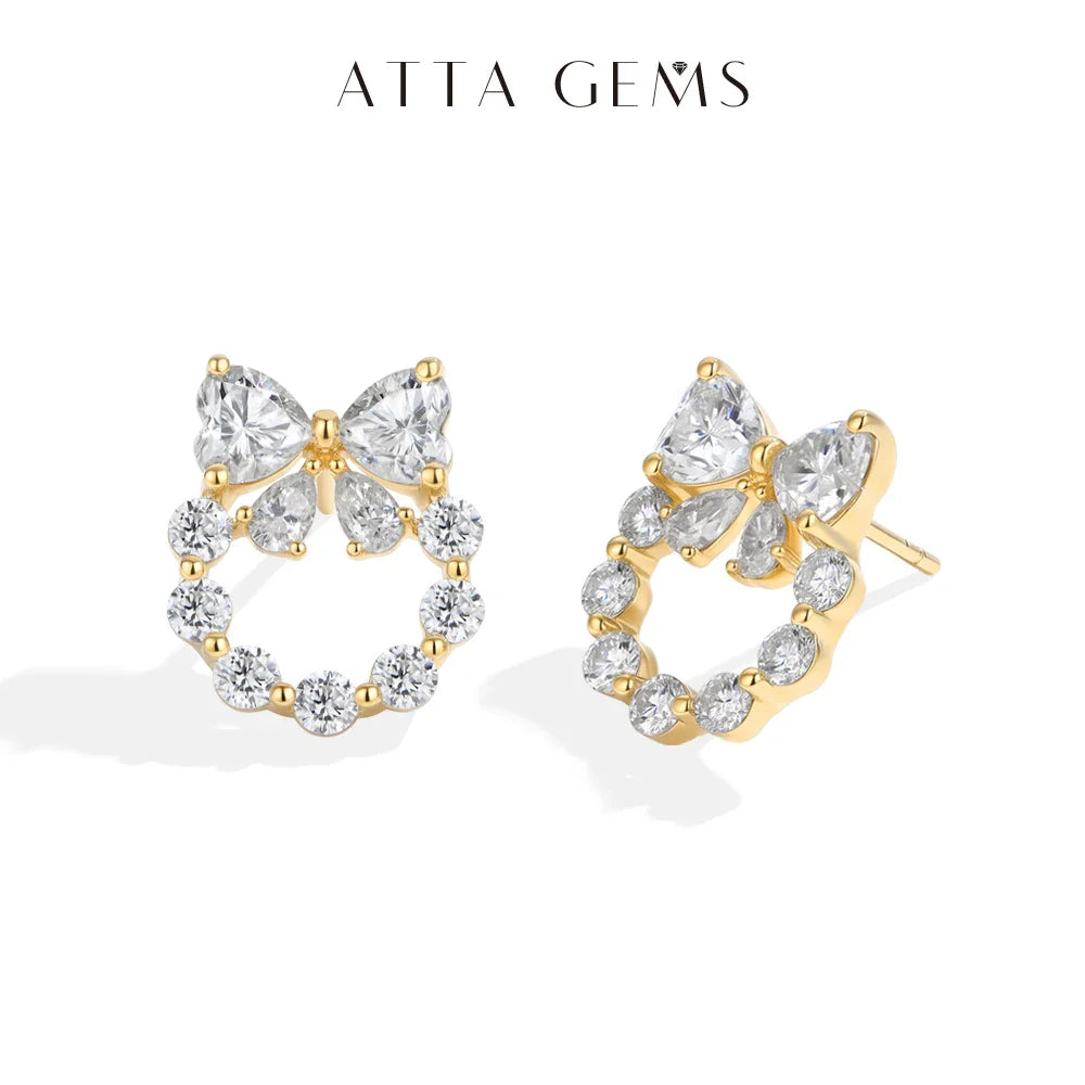 Heart Moissanite Earrings Bow Wreath Design S925 Silver 18k Gold Engagement Jewelry for Women Birthday Gifts Wholesale