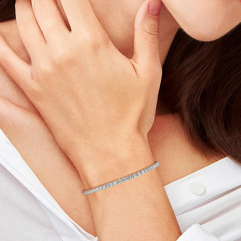3.84-6.4ct D VVS1 Moissanite Tennis Bracelet 2.5mm/3mm s925 Sterling Silver Elastic Tennis Bracelets for Women Men