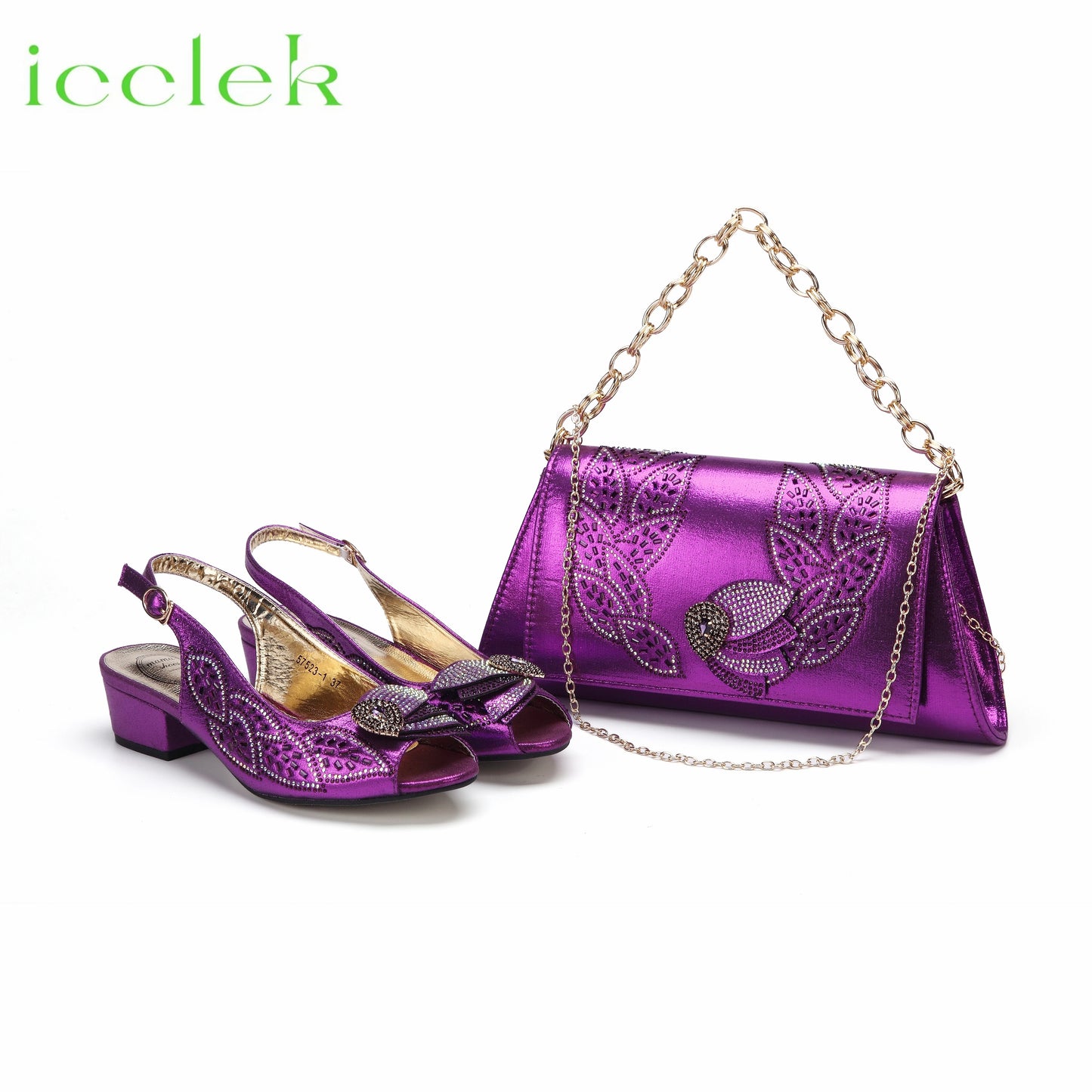 2023 Newest INS Style Brown Color Elegant Low Heels Nigeria Popular Design African Ladies Shoes And Bag Set for Wedding Party