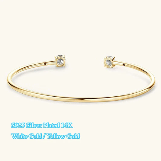 Four Prong Moissanite Cuff Bangle 5mm 0.5CT Round Cut D Color 925 Silver Open Hand Chain Bracelet For Women Girl Lady Gift