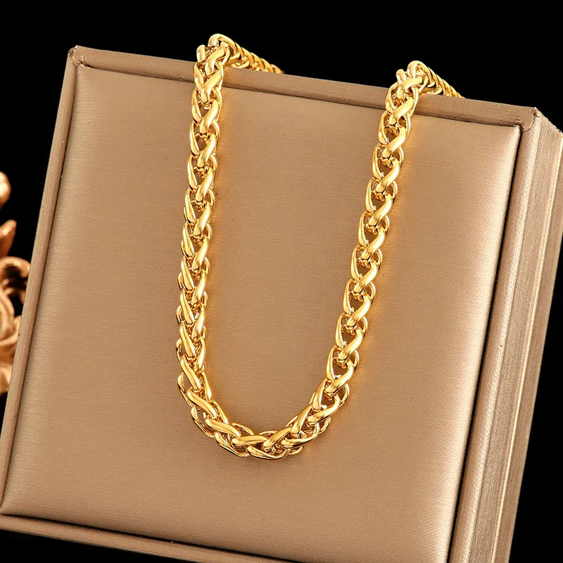 316L Stainless Steel Metal Chain Necklace For Women Fashion 18K Gold Plated Neck Chain Waterproof Jewelry Lady Gift