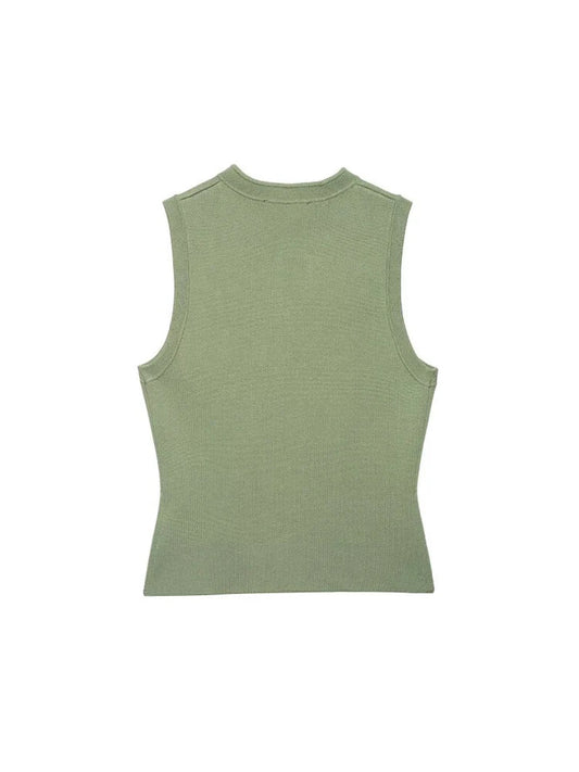 Women Knitting Tank Tops Camis 2026 Summer O-Neck Buttons Solid Sleeveless Female Elegant Street Top Clothing