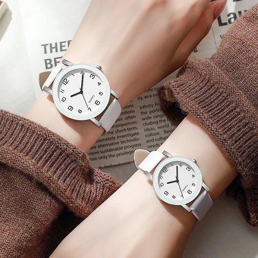 1/2PCS Fashion Couple's Watches Leather Strap Wristwatch Men Women Casual Arabic Dial Quartz Watches (Without Box)