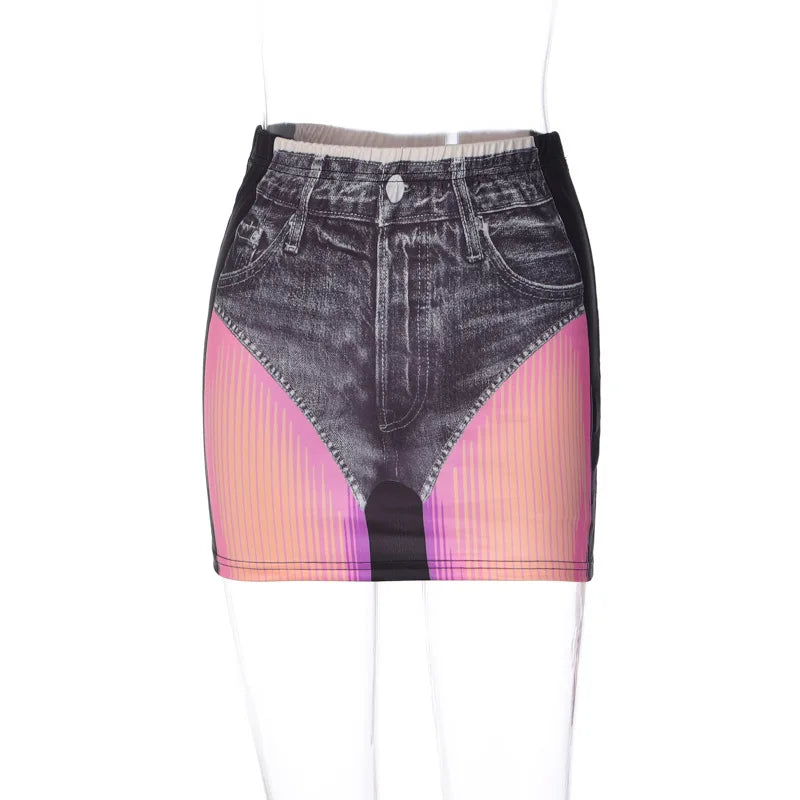 Fashion Women Tie Dye 3D Print Mini Skinny Skirt Female Summer Wrap Hips Skirt Ladies Sexy Streetwear Elestic Pencil Skirts
