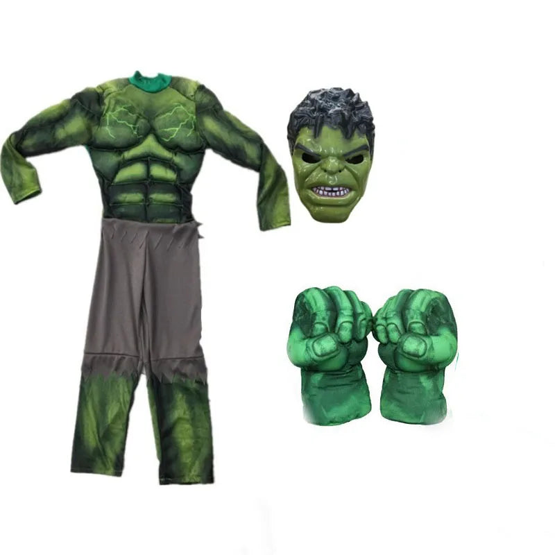 New Boys Hulk Costume Superhero Hulk Cosplay Muscle Jumpsuit Gloves Suit Girls Halloween Carnival Party Costumes