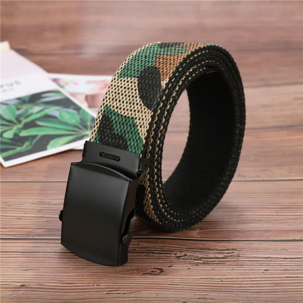 New Unisex Automatic Buckle Fashion Nylon Belt Classic Popular Casual Light Practical Woven Smooth Women Men Canvas Belt 3.8cm
