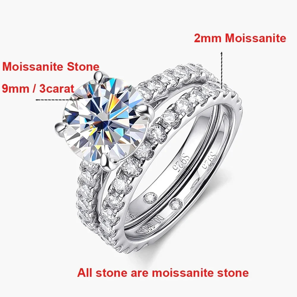 Full Moissanite Bridal Rings Set With Certificate D Color Diamond Engagement Ring 925 Sterling Silver Wedding Band For Women