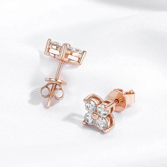 0.8CTTW Full Moissnaite Stud Earrings for Women 4 Stones Classic S925 Sterling Silver Earring with GRA Wedding Jewelry