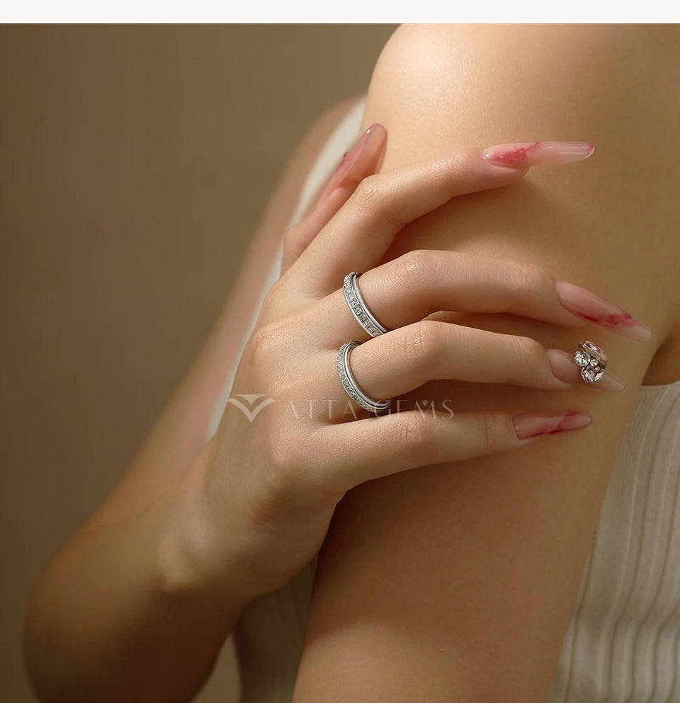 Hot Moissanite Rotating Rings for Women Men 925 Sterling Silver Fidget Anxiety Ring Versatile Daily Wear Simple Jewelry