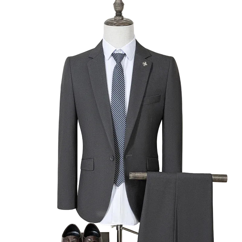 High Quality Men's Suit Slim Fit Solid Color Suit Formal Business Office Single Breasted Coat Pants 2 Pieces Set
