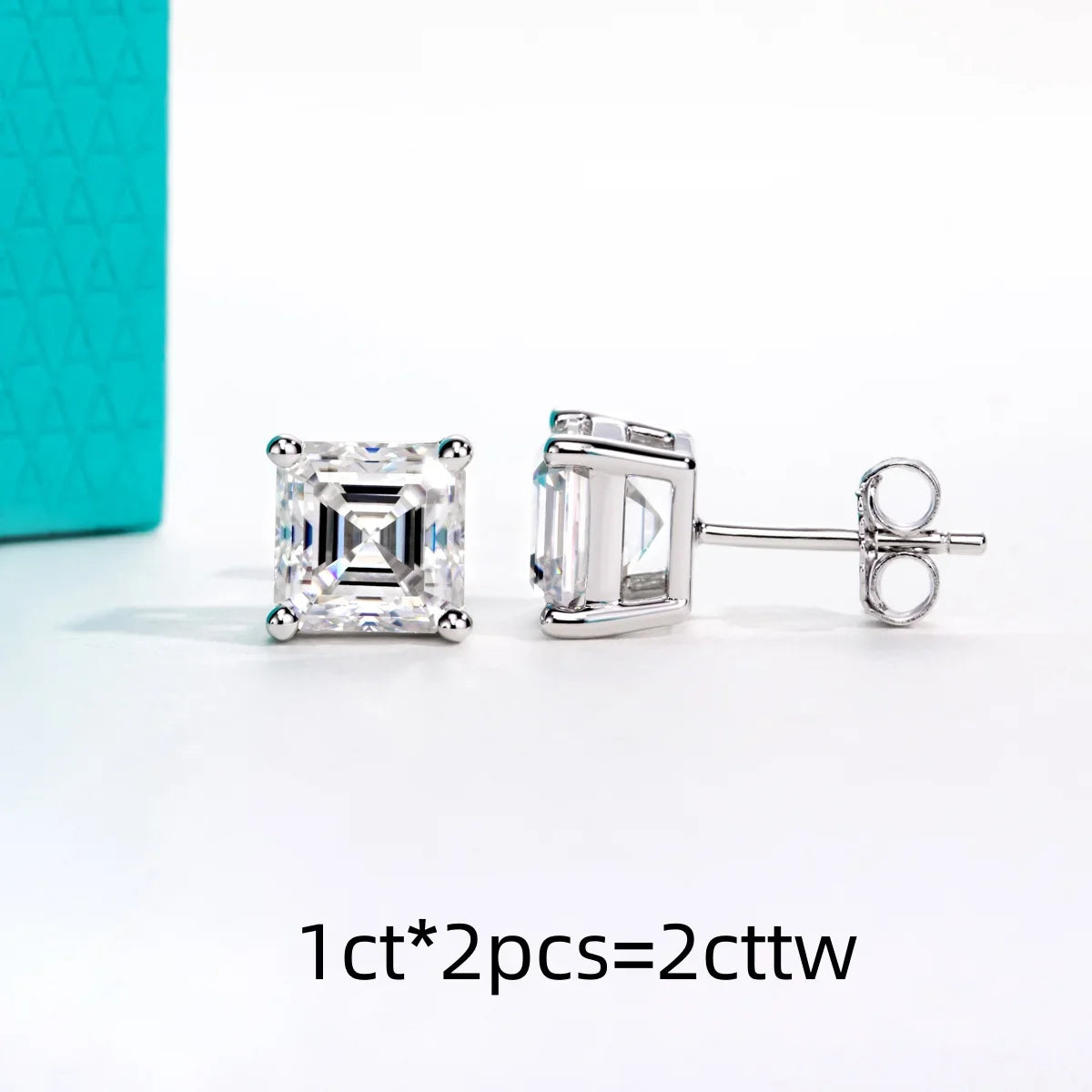 Classic Asscher Moissanite Stud Earrings 1cttw-6cttw D Color VVS1 925 Sterling Silver Women's Jewelry