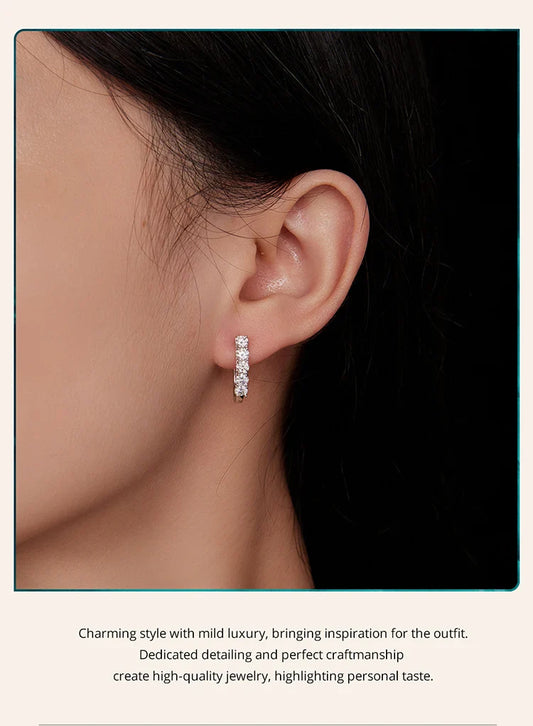 1.0CT Moissanite Ear Buckles 925 Sterling Silver U-Shaped Hoop Earrings for Women Valentine's Day Jewelry Gift