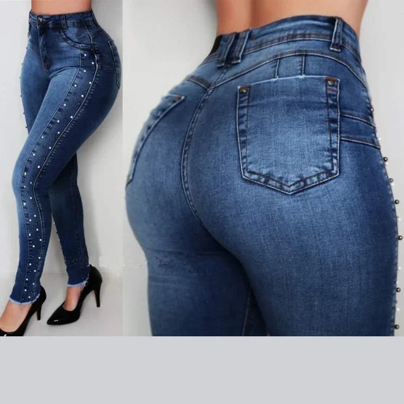 Jeans Pants Woman High Waist Slim Skinny Elastic Denim Trousers