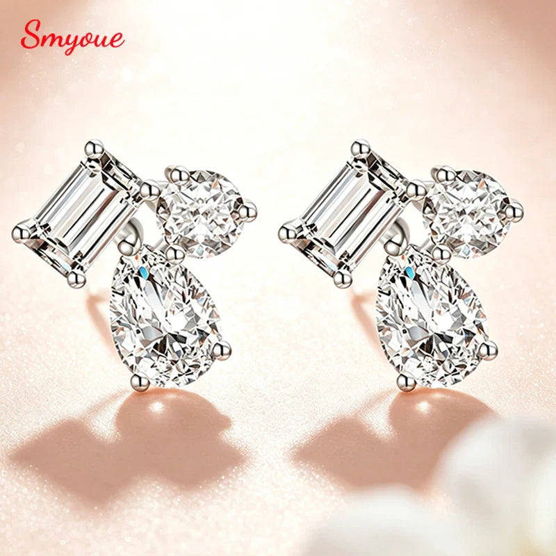 2.4CT 3.6CT D Color Full Moissanite Stud Earrings for Women Girls 3 Gems Dainty Jewelry Lab Diamond S925 Sterling Silver