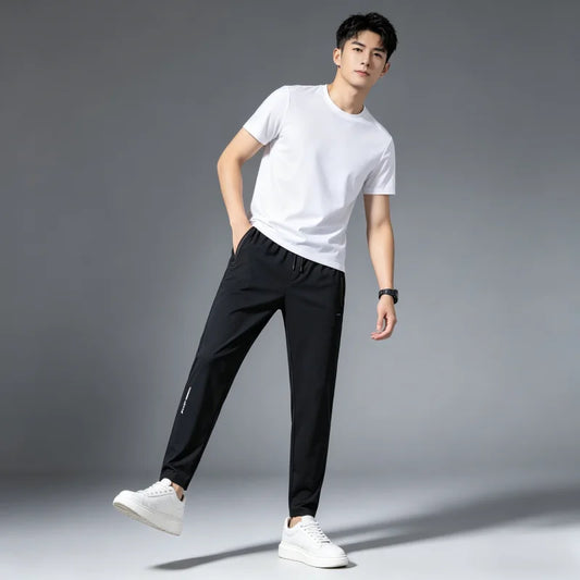 Men's Summer Lightweight High-Stretch Ice Silk Pants, Quick-Dry Breathable Ice Silk Sports Sweatpants for Running & Fitness