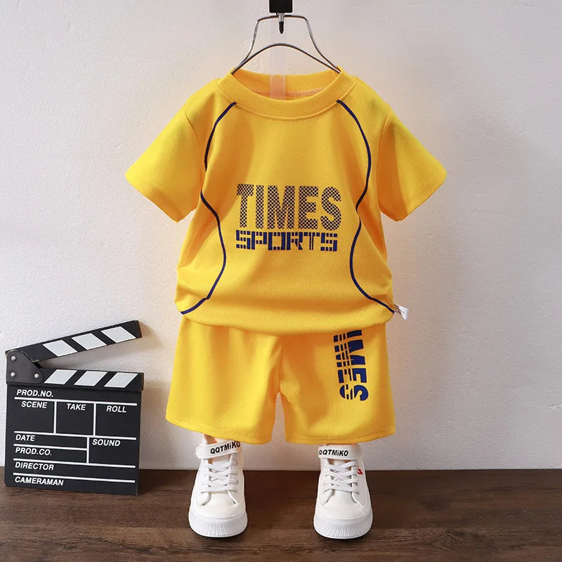 New children's set boys' summer Korean version letter printed quick drying short sleeved shorts sports set
