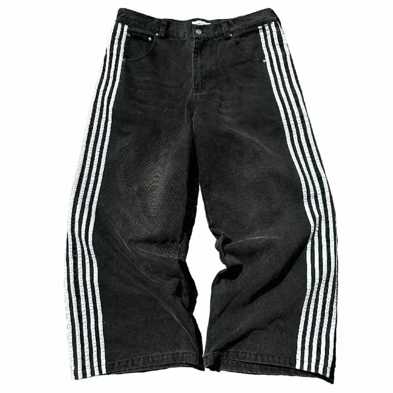 American Harajuku Style Baggy Jeans Y2K Streetwear Striped Denim Pant Men Women Casual Wide Leg Trousers Trendy High Street Pant