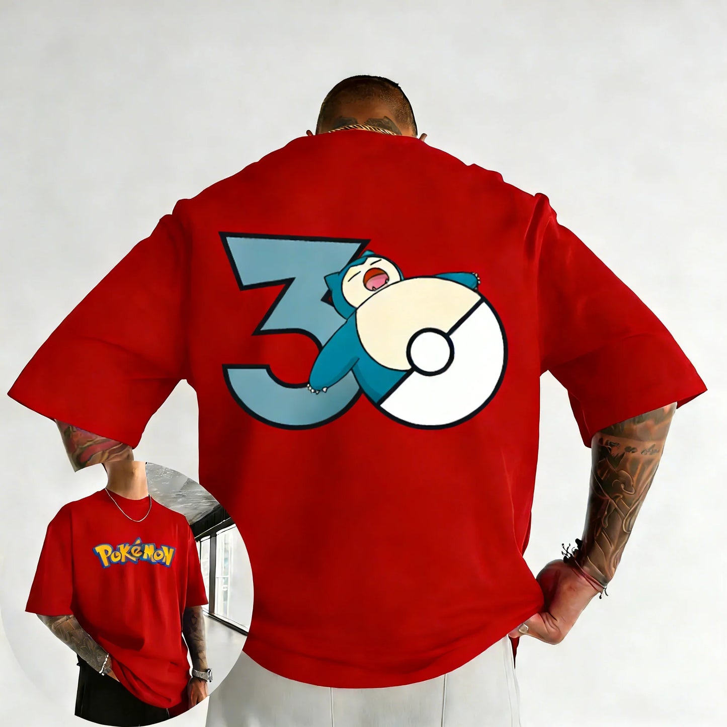 30th Anniversary Snorlax Printed T-shirt Summer Men's and Women's Trendy Large Loose Casual Y2K Short Sleeve Top