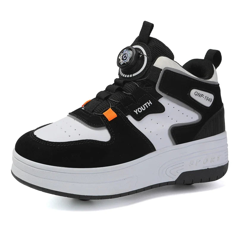 Children's walking shoes 2024 new double wheel invisible roller skates young primary school children big child swivel buckle