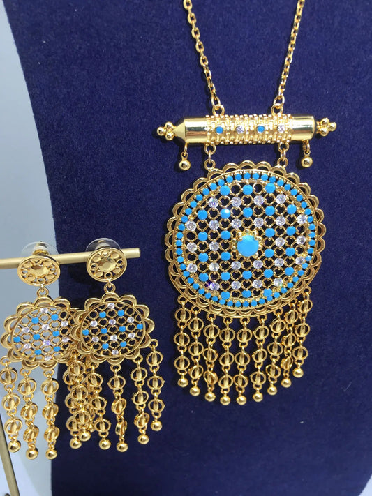 Trendy 2PCS Luxury Waterdrop Indian Jewelry Sets For Women Wedding Party Indian Dubai Bridal Necklace Bracelet Earrings