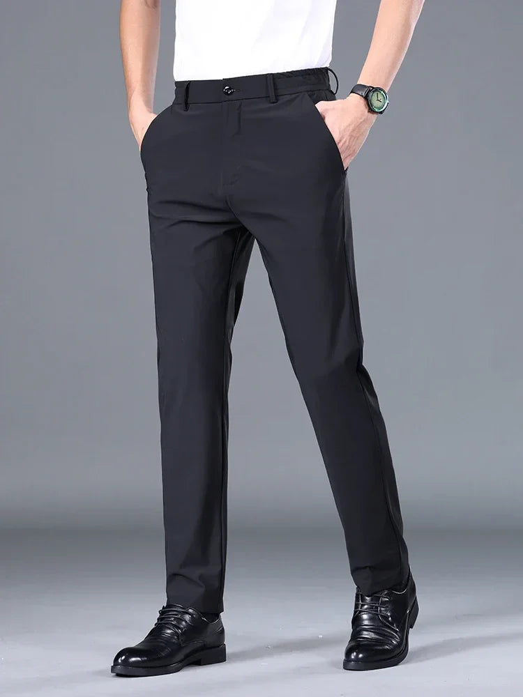Summer Thin Stretch Trousers Men Elastic Waist Korean Classic Black Gray Blue Business Casual Formal Pants Male Brand