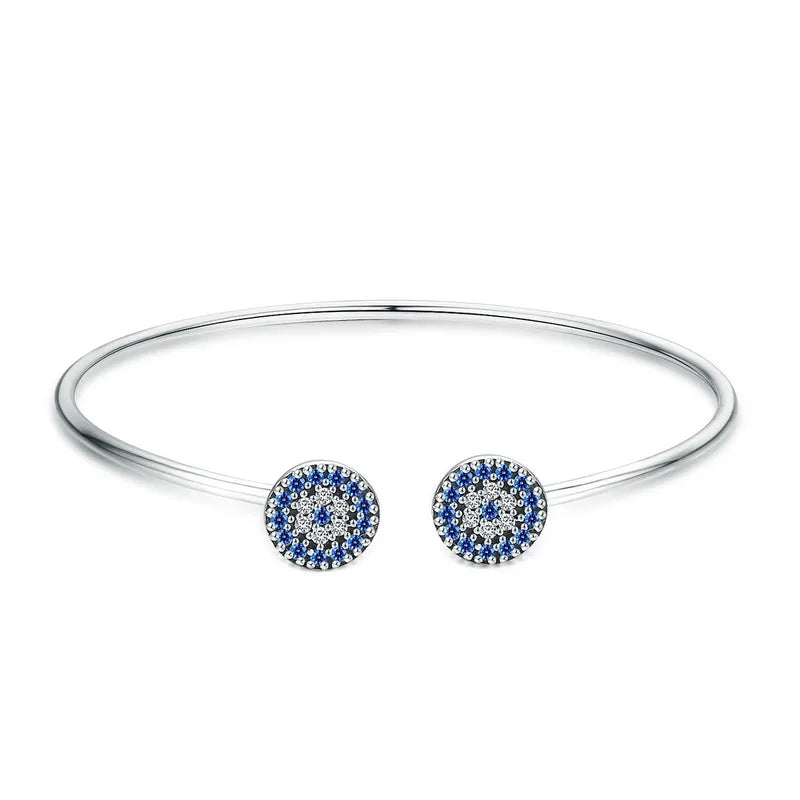 100% 925 Sterling Silver Blue Zircon Lucky Eyes Bracelet for Women Open Cuff Bangle Classic Luxury Jewelry SCB058