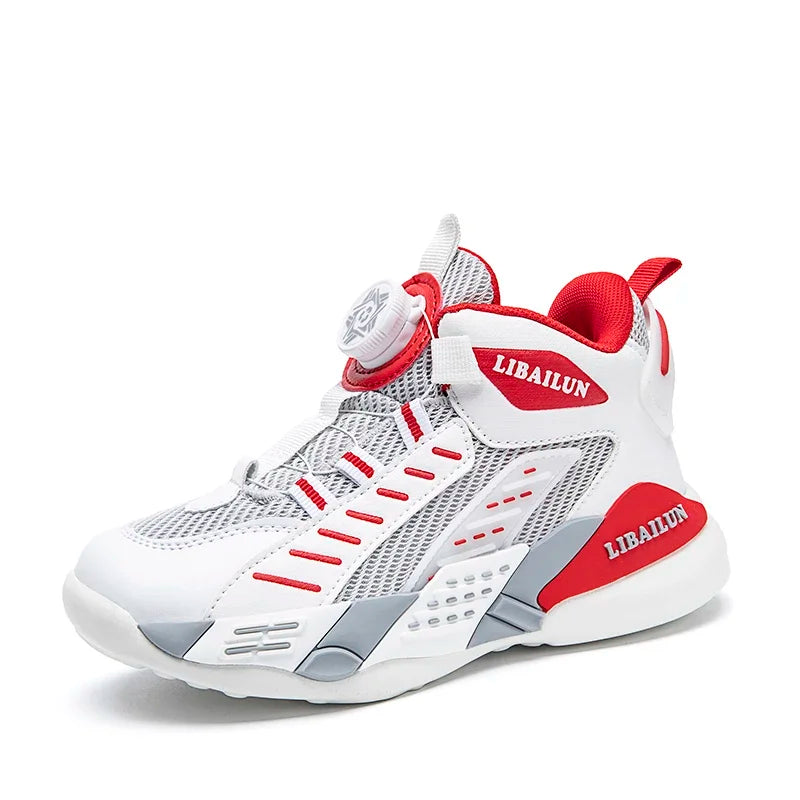 New Children Basketball Shoes Swivel Button Boys Fashion Sneakers Girls School Sport Shoes Kids Casual Trainers Outdoor Shoes