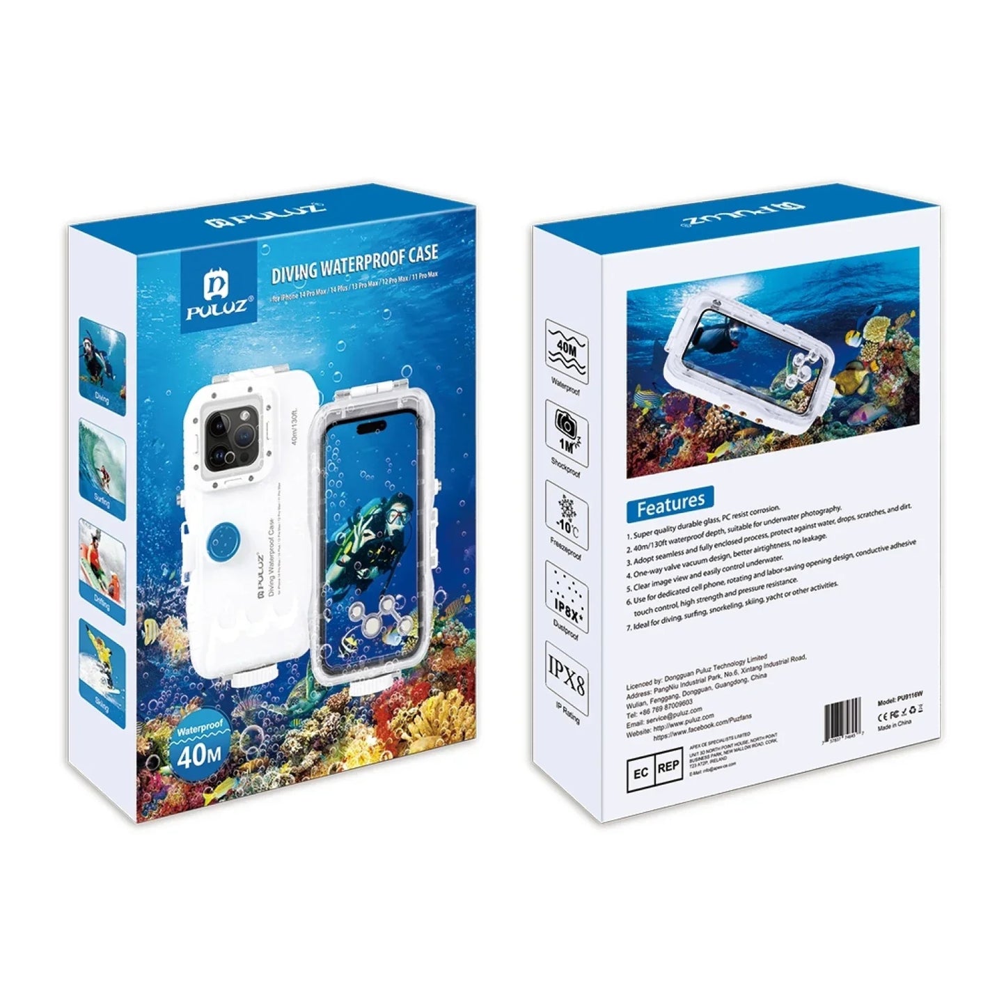 40m/130ft Waterproof Diving Case for iPhone 16 15 14 13 12 11 Pro Max Plus Photo Video Taking Underwater Housing Cover