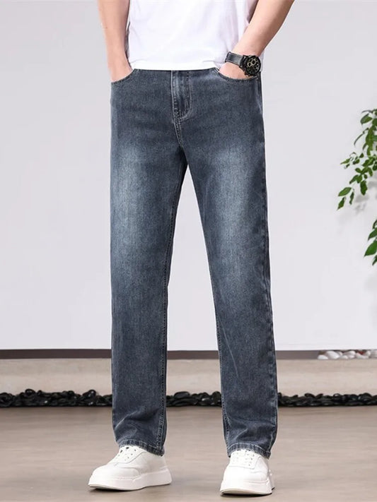 Spring/Autumn Fashion Trendy Solid Color Straight Leg Stretch Denim Pants Men's Casual Loose Fit Sports High Quality Trousers