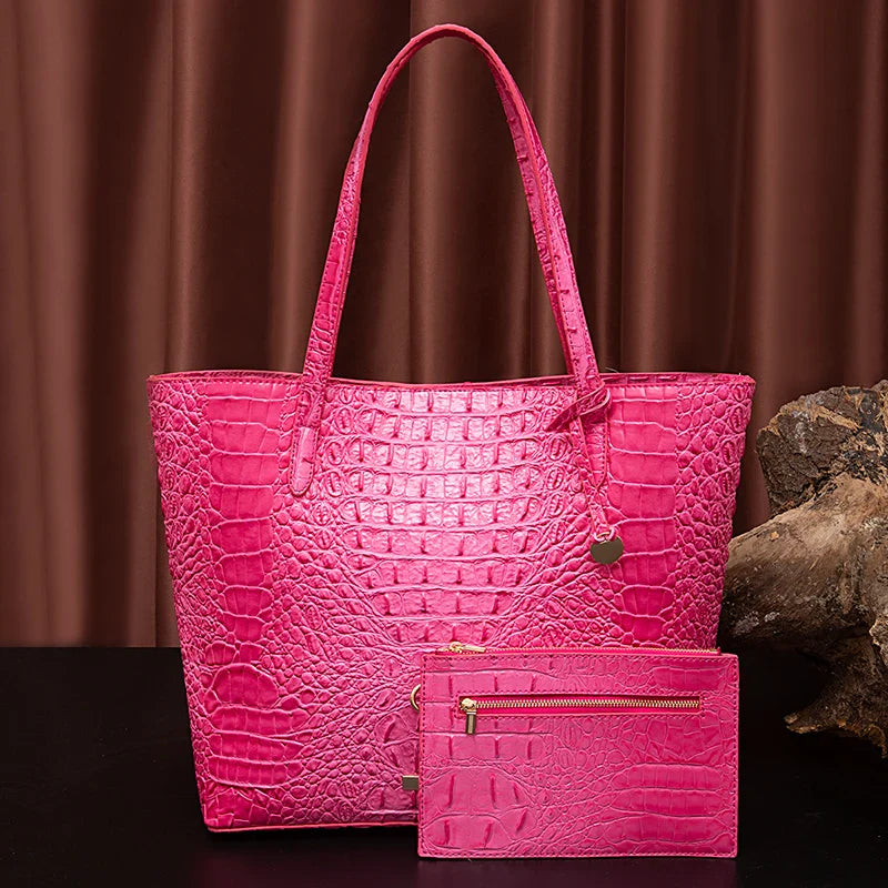 Leather Fashion Two Piece Crocodile Pattern Single Shoulder Tote Bag
