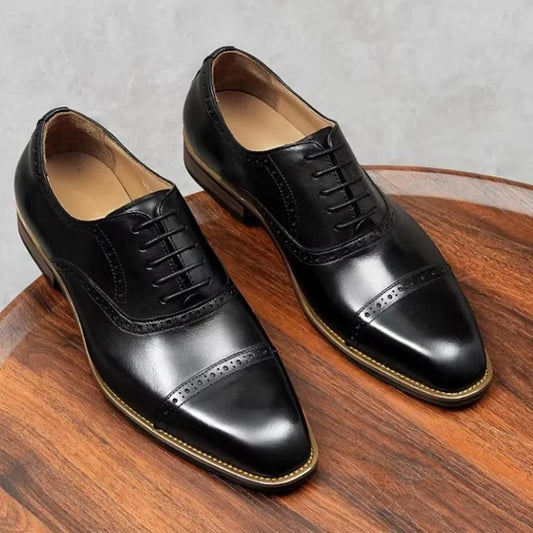 High Quality Genuine Leather Formal Shoes For Men New Style Carved Pattern Lace-up Three-joint Oxford Wedding Dress Shoes