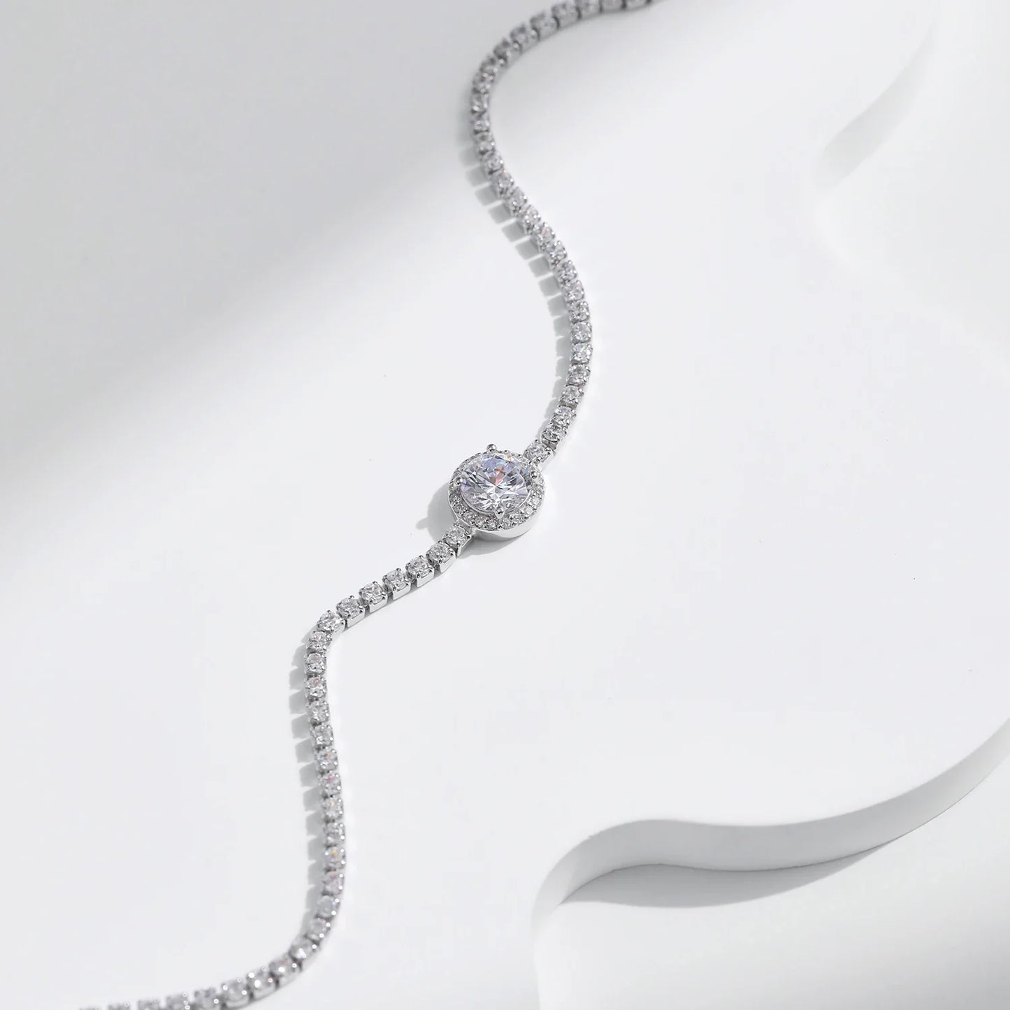 925 Sterling Silver Sparkling Halo Clear Cubic Zirconia Tennis Bracelets Luxury Wedding Engagement Fine Jewelry For Women