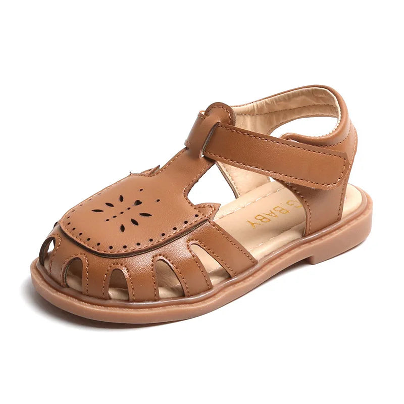Baby Girls 1-6Y Summer Fashion Sandals Hollow Out Breathable PU Leather Soft Non-slip Sole Cute Footwear