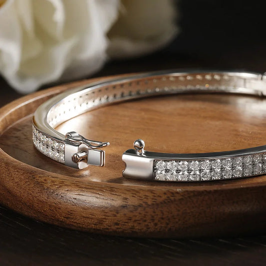 D VVS1 Moissanite Bangle Bracelets For Women Full Diamond Elegant Classic Solid 925 Sterling Sliver Jewelry Accessories