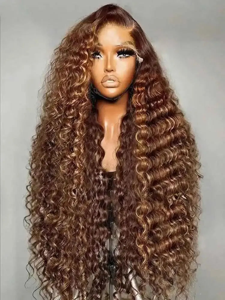 Chocolate Brown Deep Wave Frontal Wig Colored #4 Deep Curly Lace Front Human Hair Wigs Remy 13x4 HD Lace Frontal Wigs For Women