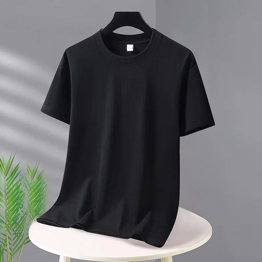 Camisetas masculinas 2025 Verão Superdimensionada Algodão T-shirt Casual Alta Qualidade Manga Curta Camisa Masculina Básica Cor Sólida Tops Esportivos