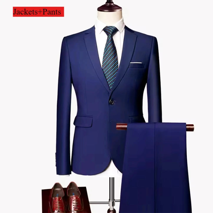Classic Wedding Tuxedos Casual Solid Suits Slim Fit 3/2 Pieces Groomsmen Suit Male Formal Business Men Clothing