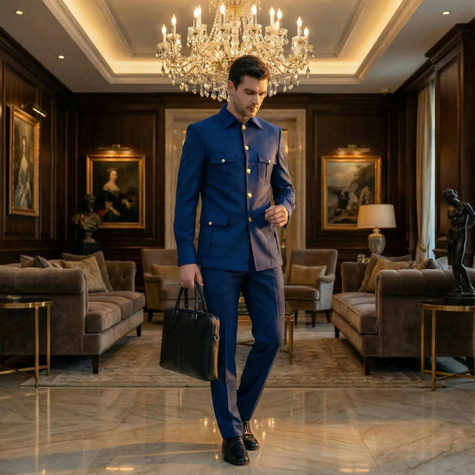 High Quality Elegant Men's suit Classic Fit Multi Buckle Multi Pocket Solid Color Casual Business Set Men's 2-piece Set